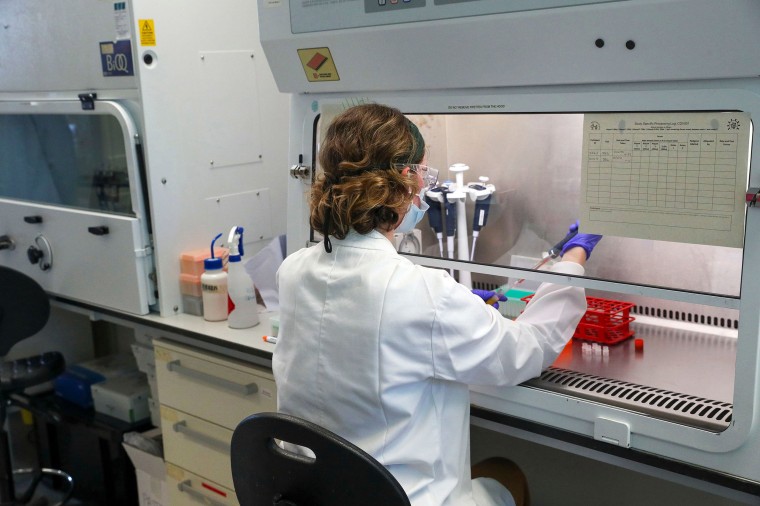 Image: A scientist working at the Oxford Vaccine Group's laboratory facility at the Churchill Hospital in Oxford, west of London
