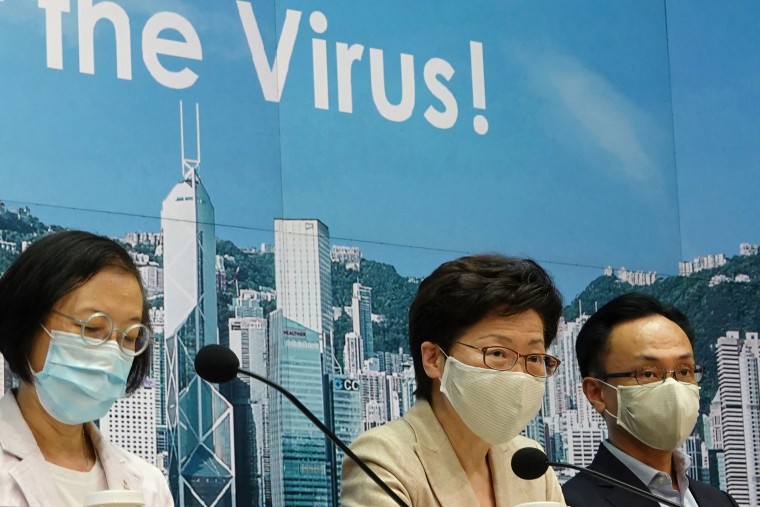 Image: Hong Kong Chief Executive Carrie Lam wearing a protective mask speaks during a news conference following the outbreak of the coronavirus disease (COVID-19)