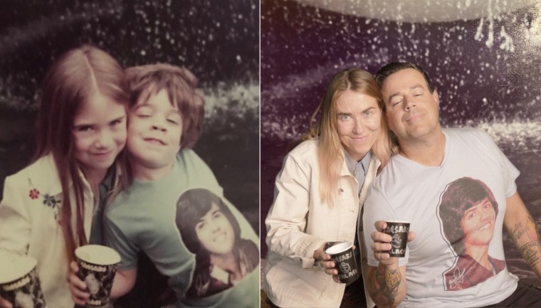 Carson and his sister, Quinn, also did a re-creation of a cherished photo of them together as kids in front of a fountain at Caesars Palace in Las Vegas. 