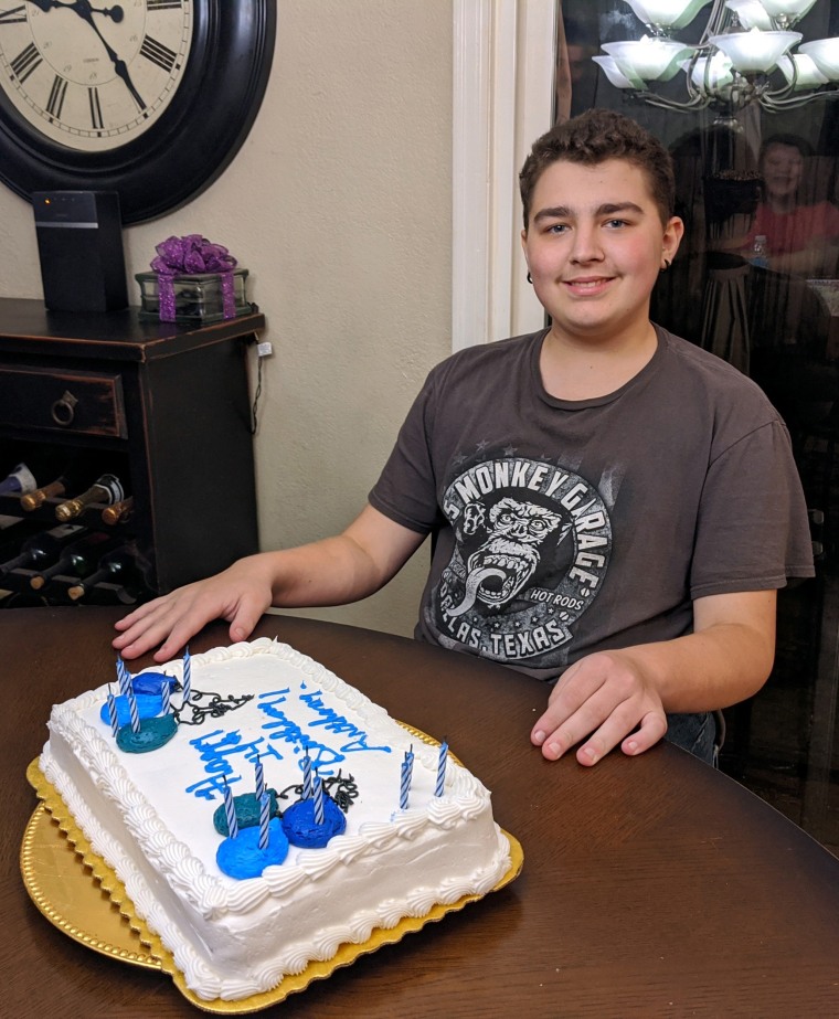 Anthony Lawson at home celebrating his 14th birthday.