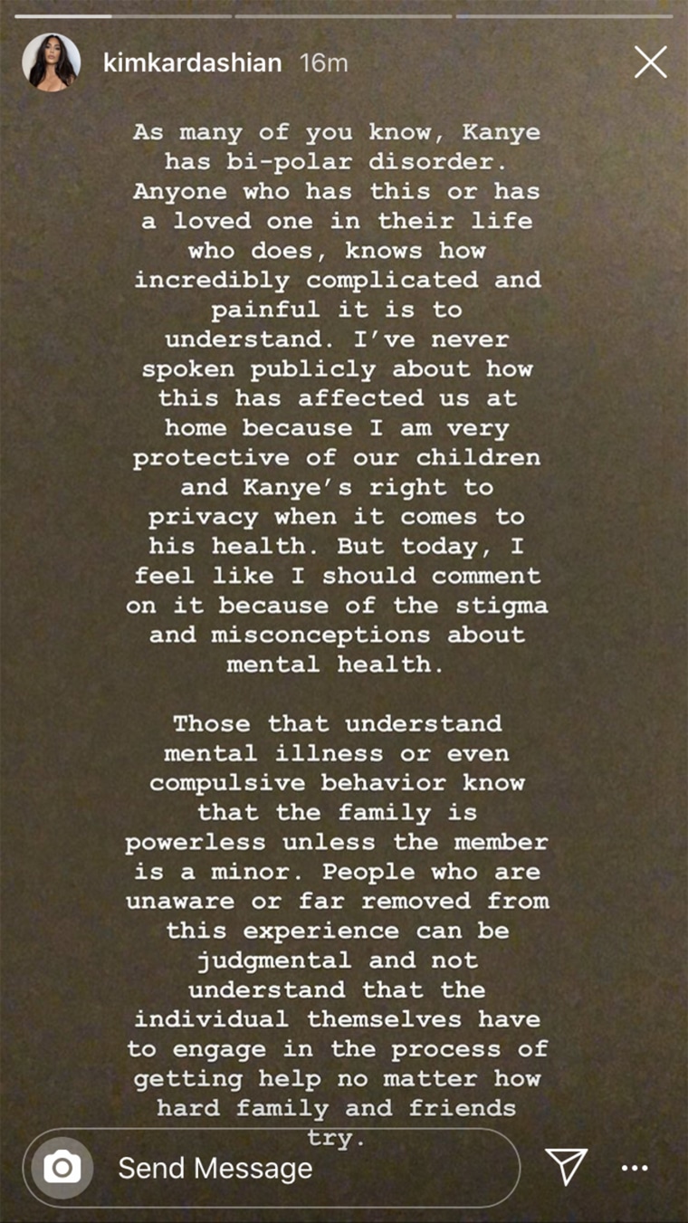 Kim Kardashian West is speaking publicly in depth about husband Kanye West's bipolar disorder for the first time. 