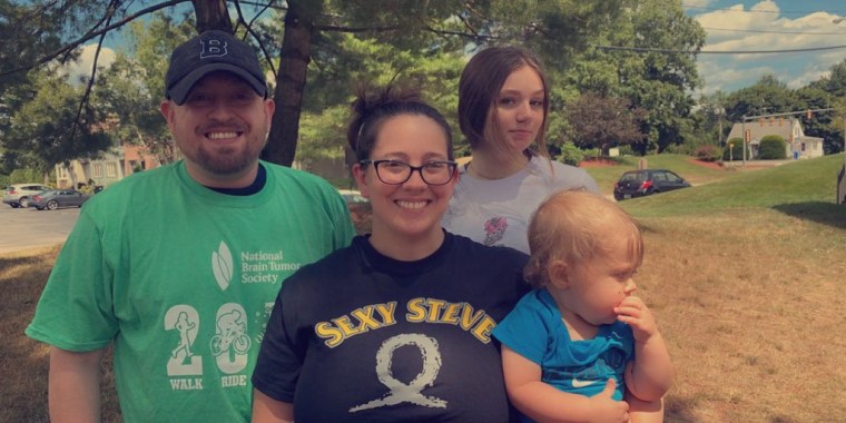 The family includes, from left to right, Steve Adams Jr., his wife Gillian, their 14-year old daughter and 1-year-old son.