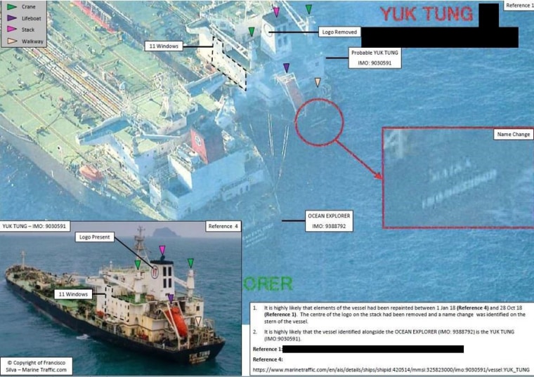 In one case last year, the U.N. panel’s report describes how the North Koreans engaged in identify theft on the high seas, using a blacklisted vessel as an imposter for a similar ship thousands of miles away. The Yuk Tang claimed it was a Panama-flagged vessel named Maika. The real vessel, whose international ID number was stolen, was 7,000 miles away in the Gulf of Guinea. The ship even changed the name on its stern.