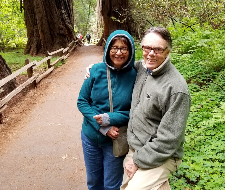 Rod and Carol walking in national park in Northern California.
