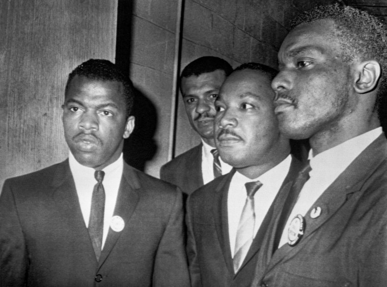 Martin Luther King Jr. with John Lewis at Mass Meeting in Nashville