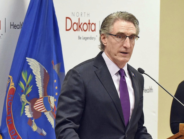 North Dakota Gov. Doug Burgum speaks in Bismarck on March 20, 2020.