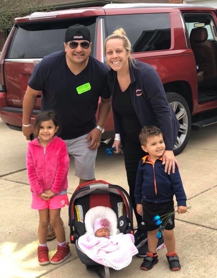 The Jaras with their children, Olivia, 4, Joaquin, 3, and Gianna, born in May 2020.