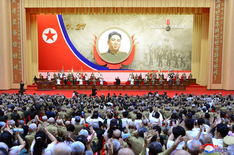 Image: North Korean leader Kim Jong Un at the 6th National Conference of War Veterans in Pyongyang on Monday and released Tuesday by North Korea's official Korean Central News Agency (KCNA).