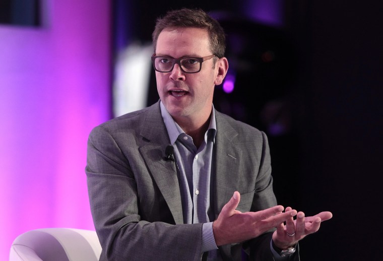Image: James Murdoch speaks during a keynote interview at the EuroSummit '13 event in Barcelona