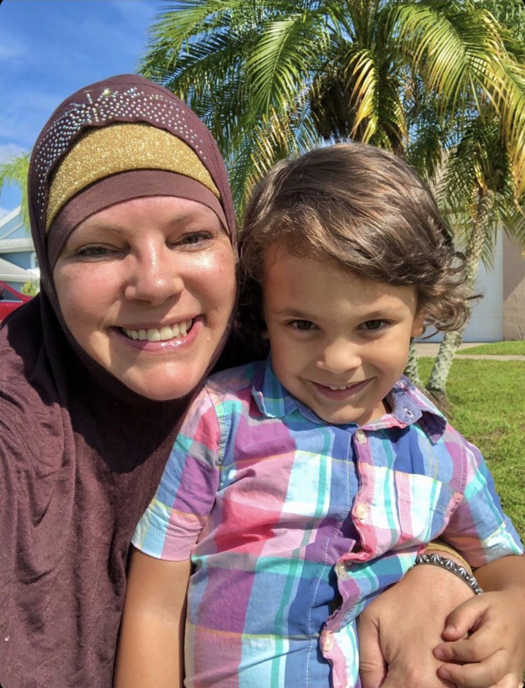 Jill Mraidi and her 3-year-old son Qasim. 