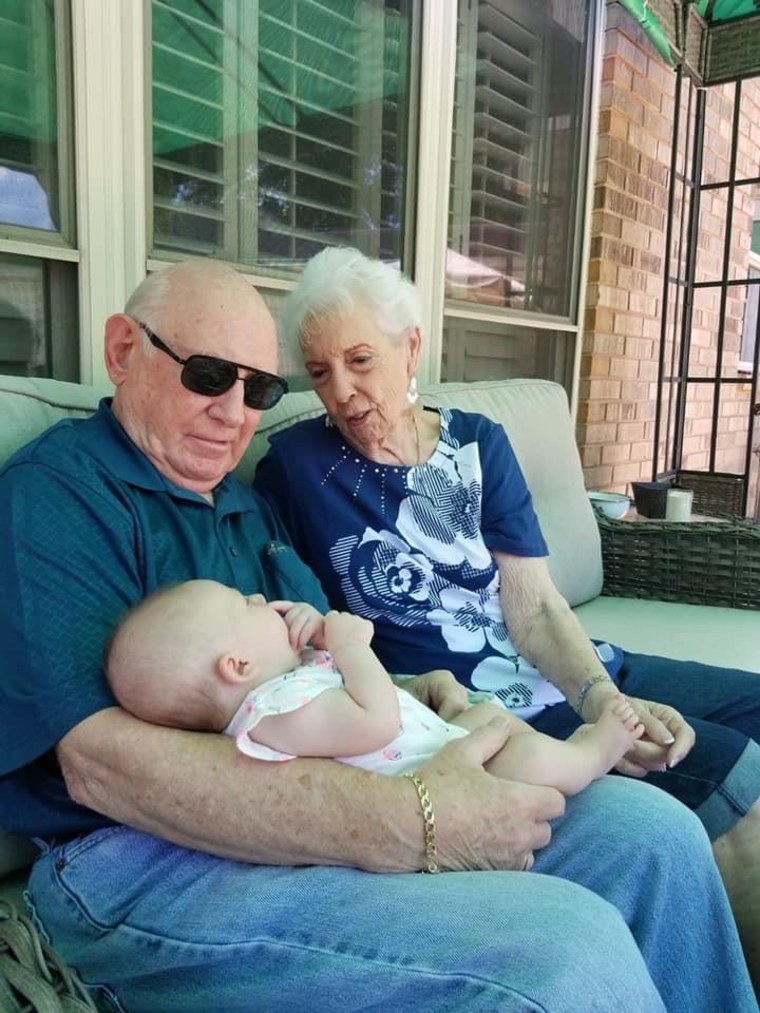 Cara Deighan's husband's grandparents meet their new great-granddaughter.