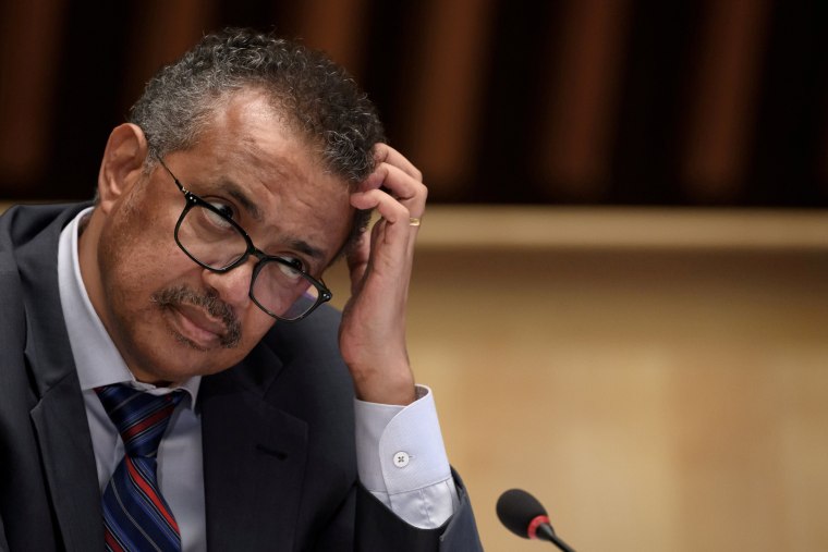 World Health Organization Director-General Tedros Adhanom Ghebreyesus attends a news conference at the WHO headquarters in on July 3, 2020.