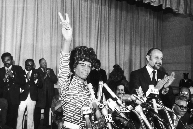 Image: Rep. Shirley Chisholm, D-NY, announces her run for president at the Concord Baptist Church in Brooklyn on Jan. 25, 1972.