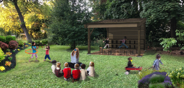 A rendering shows plans for an outdoor classroom at the Detroit Waldorf School.