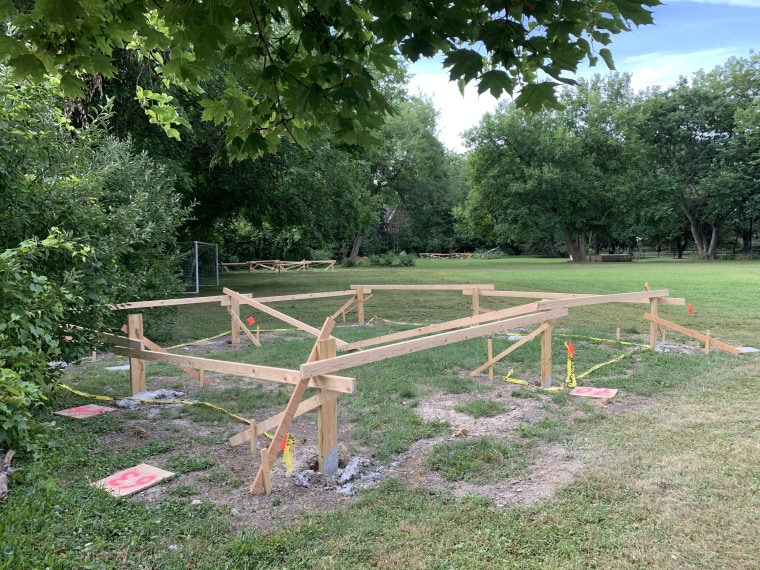 Construction begins on an outdoor learning pavilion at the Detroit Waldorf School.
