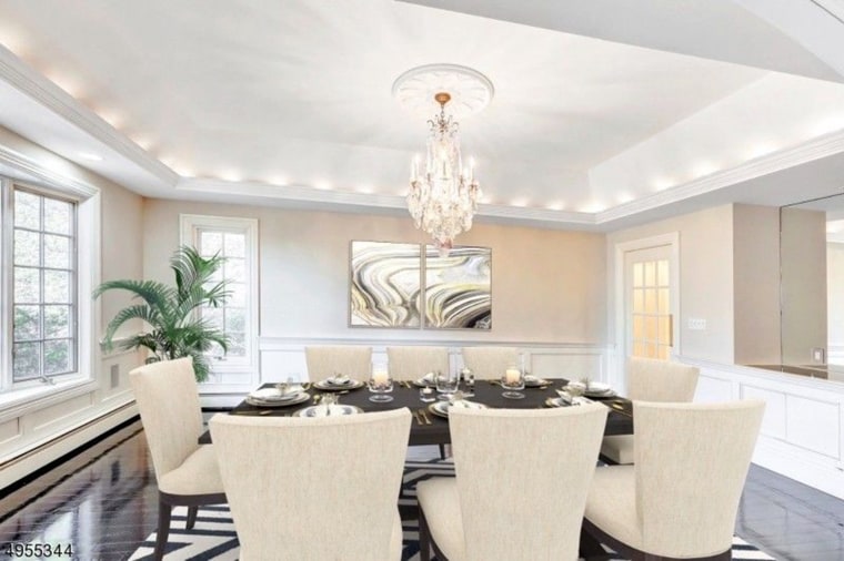 Gather around for a decadent meal in this bright dining room.