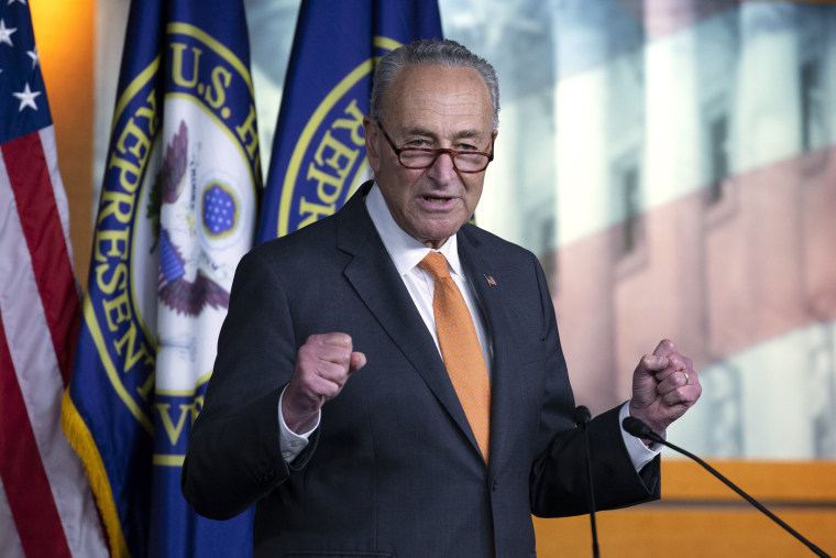 Senate Minority Leader Sen. Chuck Schumer speaks during a news conference on Capitol Hill on Aug. 6, 2020.