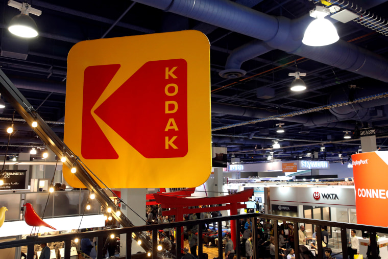 The Kodak logo is shown on a booth during the 2017 CES in Las Vegas