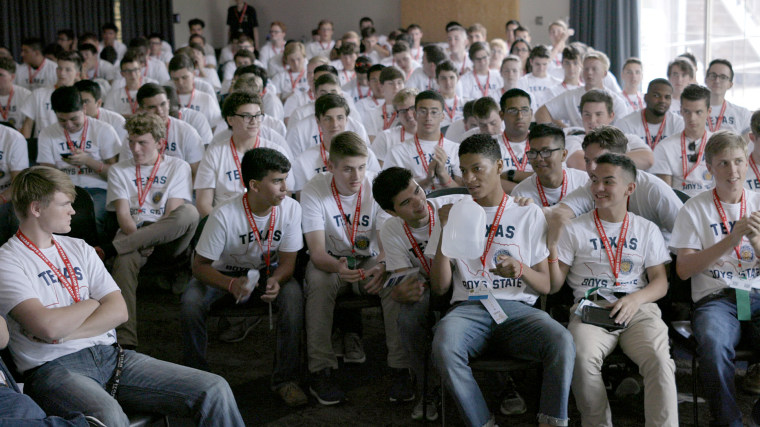 René Otero and other Texas Boys State participants in "Boys State," premiering globally Aug.14 on Apple TV Plus.