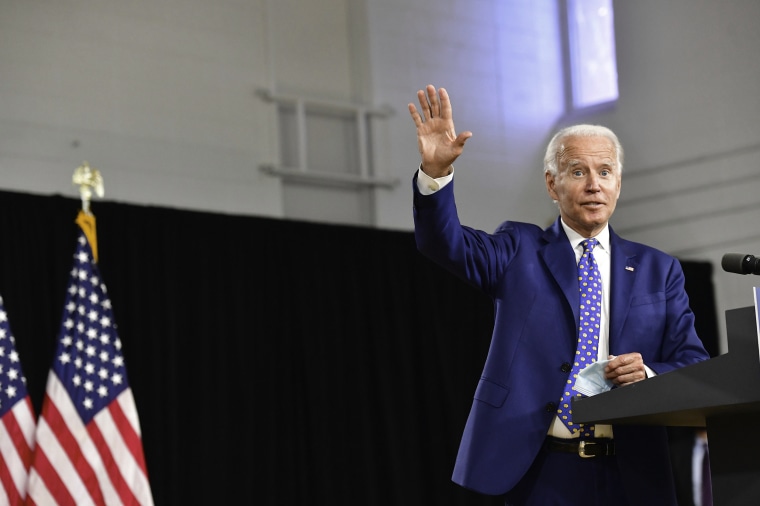 Democratic presidential nominee Joe Biden delivers a speech in Wilmington, Del., on July 28, 2020.