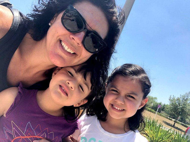 Soledad Picero and her 6-year-old twins Rocio and Emma. Emma has autism and has had a difficult time with distance learning because of her disability.
