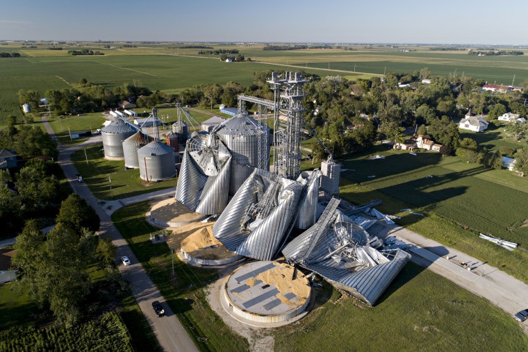 Image: Damaged grain bins  at the Heartland Co-Op grain elevator in Luther, Iowa,