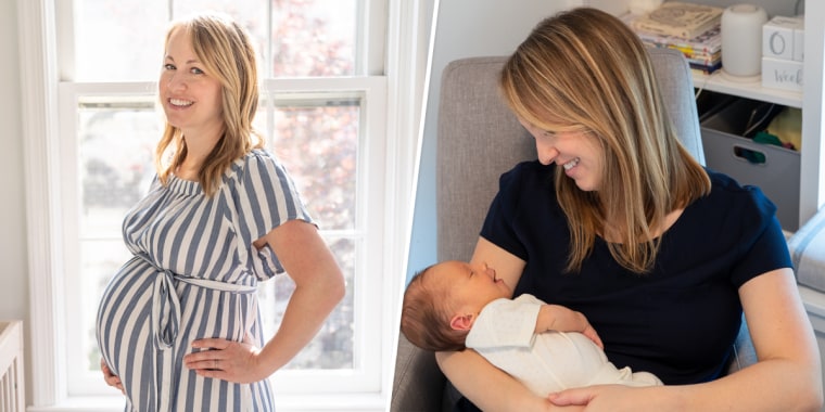 Keri Toner during pregnancy and after, with her daughter, Lennon.