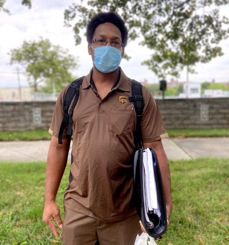 Basil Darling, a UPS driver and union shop steward, in Brooklyn, N.Y. in July. Darling and others said UPS workers have been suffering with the twin challenges of COVID-19 and sweltering summer heat.
