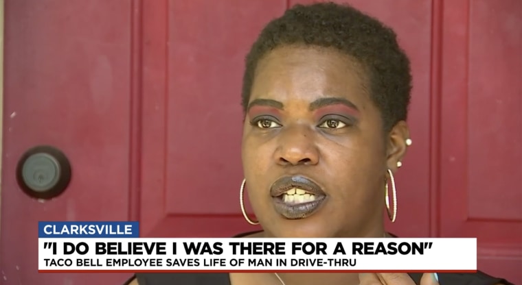 Sonja Frazier in an interview with an NBC affiliate after saving a man by performing CPR in the parking lot of the Taco Bell where she works.