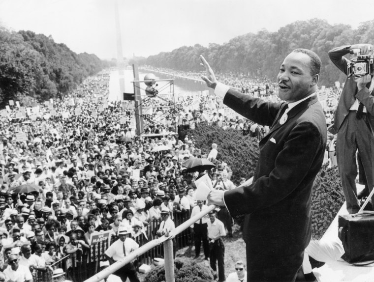 Image: Martin Luther King addresses a large crowd at the Lincoln Memorial for the March on Washington, August 28, 1963.
