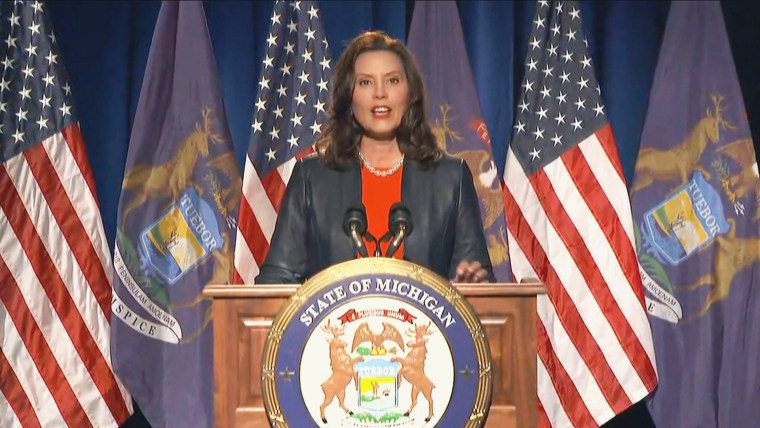 Gretchen Whitmer  speaks during the first night of the Democratic National Convention on Monday, Aug. 17, 2020.