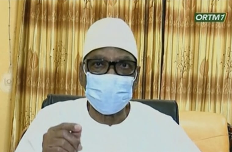Image: Malian President Ibrahim Boubacar Keita appears on state television to announce his resignation