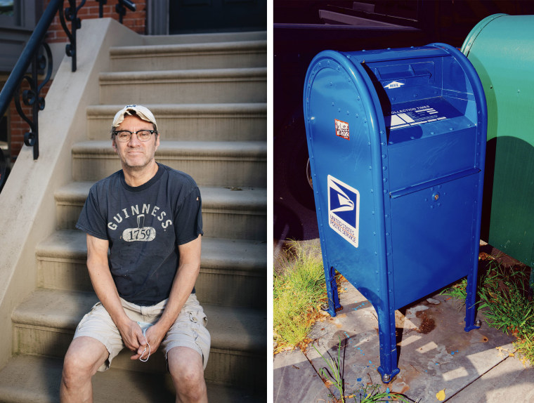 Image: "Never again," will Paul Albasi mail checks through the mailbox at the corner of Pavonia Ave. and Coles St.