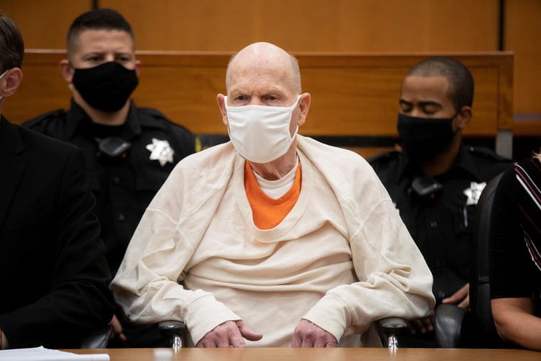 Image: Joseph James DeAngelo, known as the Golden State Killer, attends victim statements at court in Sacramento