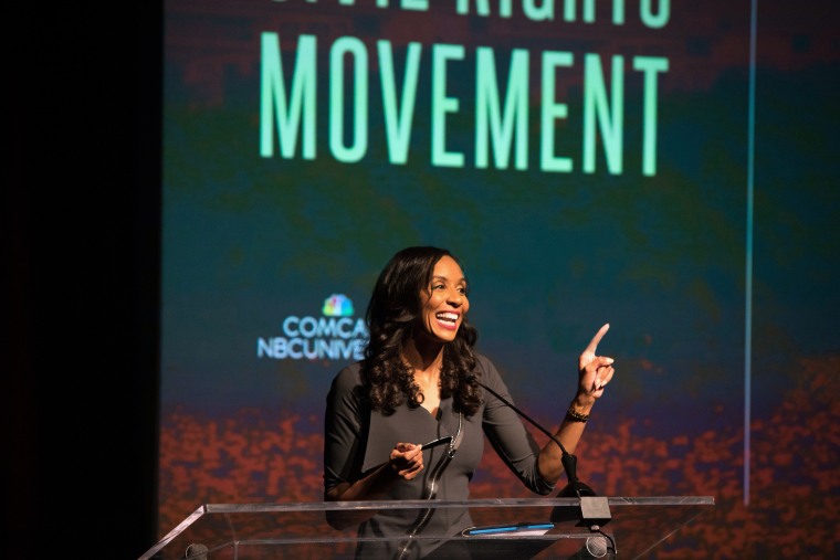 Ebonne Ruffins delivers remarks at the unveiling of a permanent ‘Voices of the Civil Rights Movement’ installation at Chicago’s DuSable Museum of African American History, Feb. 7, 2019.