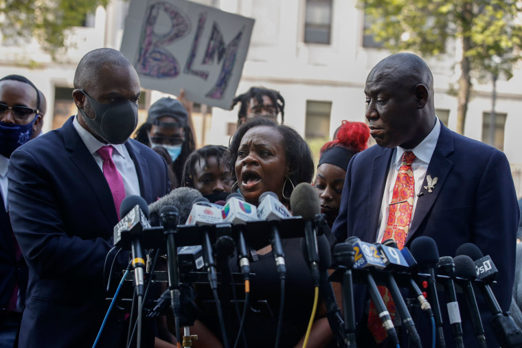 Julia Jackson speaks during the press conference in front of the Kenosha County Courthouse in Wisconsin on Tuesday. 