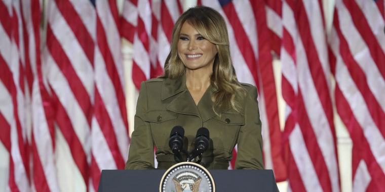 First lady Melania Trump speaks during the Republican National Convention in the Rose Garden of the White House in Washington, D.C.