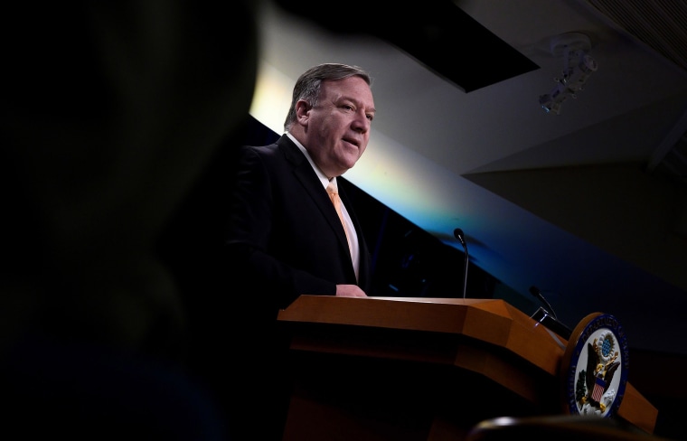 Image: Secretary of State Mike Pompeo speaks during a press conference at the Department of State in Washington.