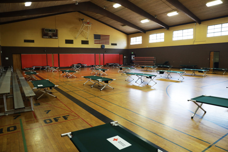 Cots are spread out in Crosswalk Community Church in Napa, Calif., on Aug. 24, 2020.