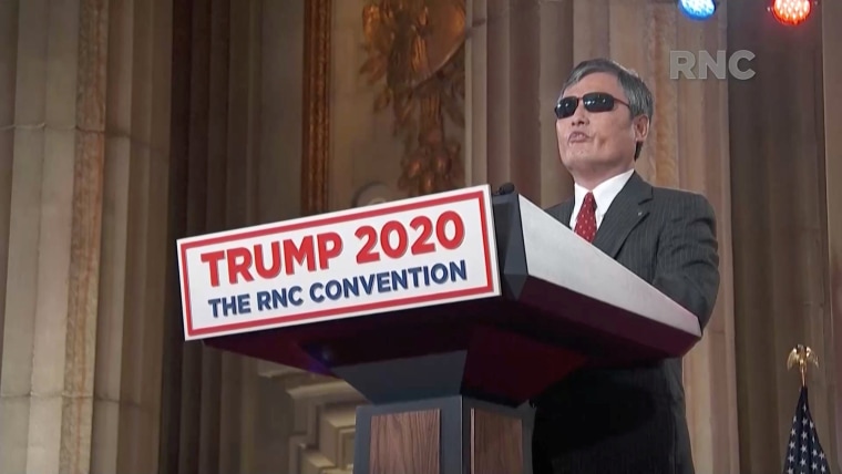 Image: Chen Guangcheng, a blind Chinese dissident and human rights activist known as 'The Barefoot Lawyer,' speaks during the 2020 Republican National Convention