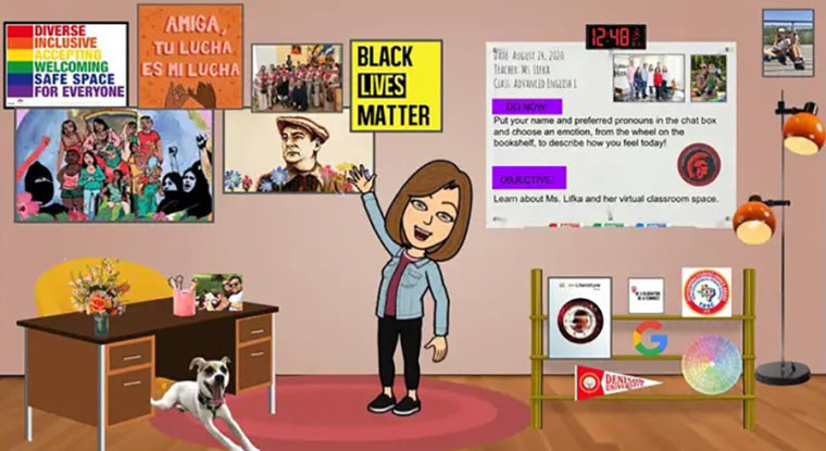 Taylor Lifka's virtual classroom with posters like the ones in her real classroom.