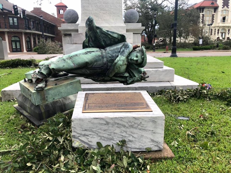 Hurricane Laura's strong winds brought down the South's Defenders monument in Lake Charles, La.