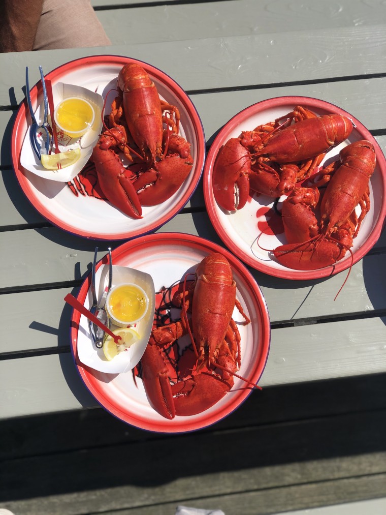 Plates of new-shell lobster from The Clam Shack in Kennebunkport, Maine.