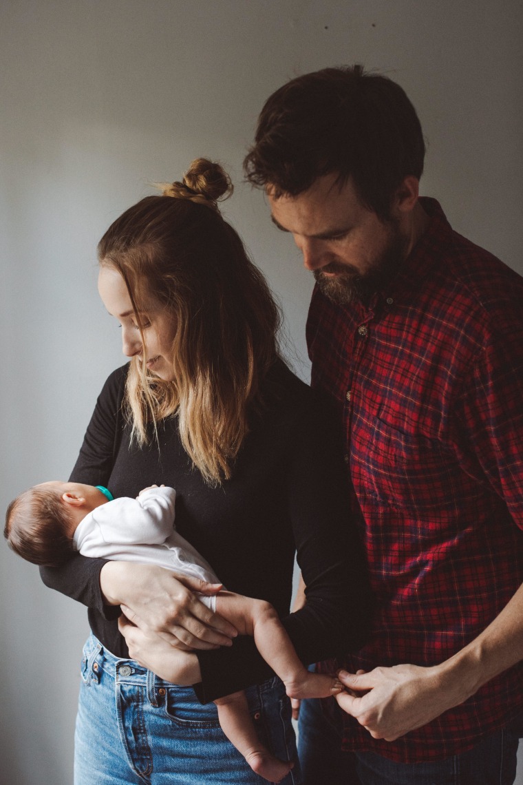 Tyler Hilton and Megan Park with their baby daughter, Winnifred.