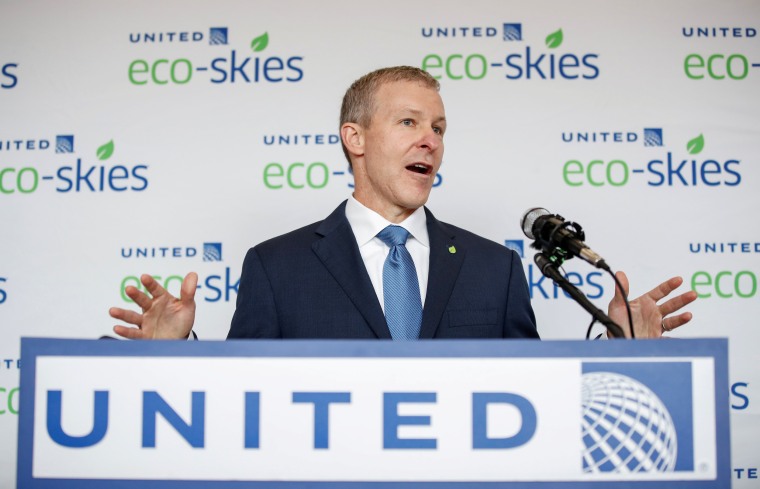 Image: FILE PHOTO: United Airlines president Scott Kirby speaks at O'Hare International Airport in Chicago