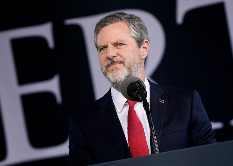 Image: President of Liberty University, Jerry Falwell, Jr., speaks  during Liberty University's commencement ceremony in Lynchburg