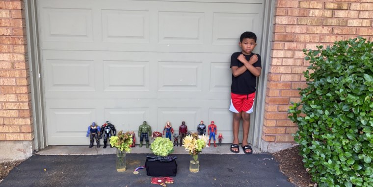 Kian Westbrook, 7, pays tribute to Chadwick Boseman, who died recently of colon cancer. 