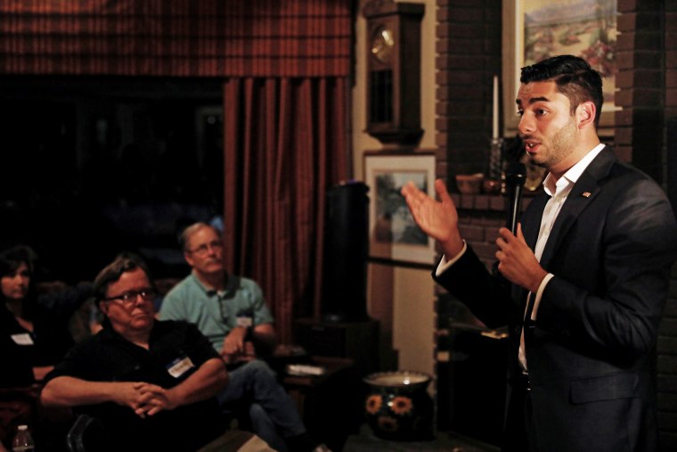 Democratic candidate Ammar Campa-Najjar speaks during a campaign gathering and fund raising event in El Cajon, California