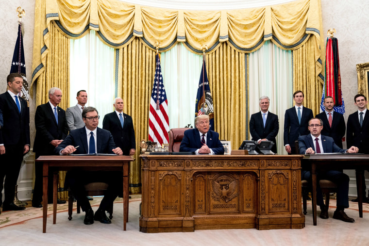 Image: President Trump Hosts Trilateral With President Of Serbia And Prime Minister Of Kosovo