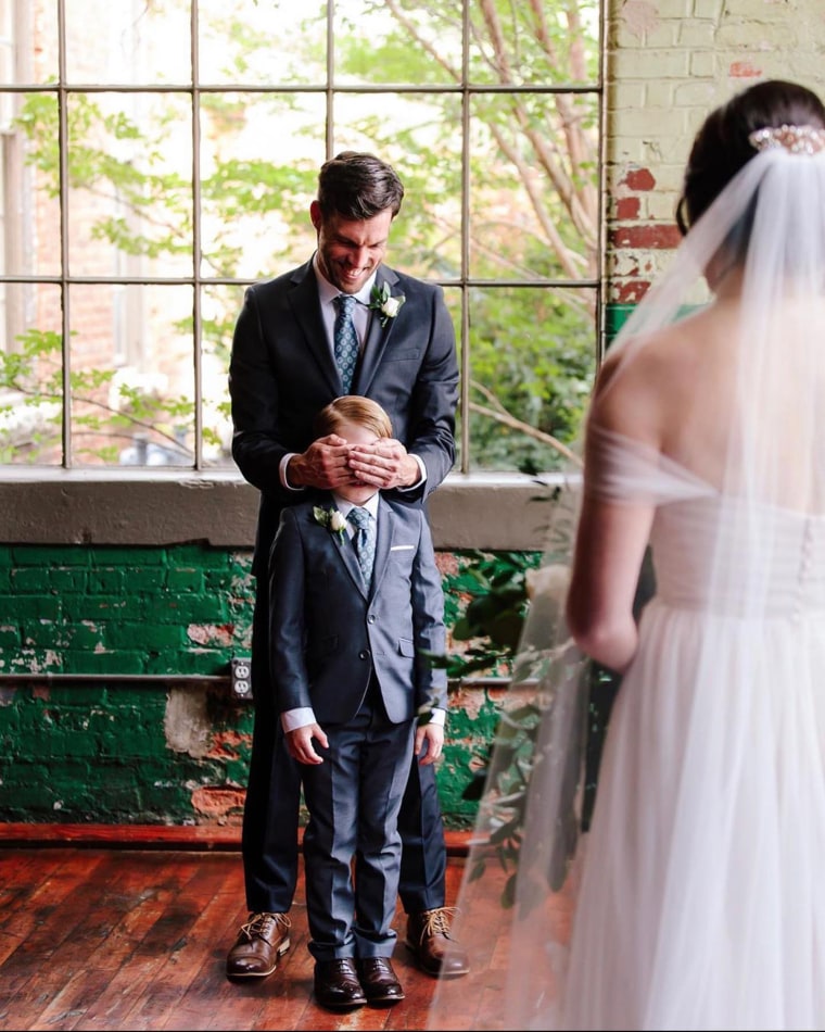 Jude, age 9, gets ready for a surprise on the day his dad, Tyler Seabolt, and stepmom, Rebekah Seabolt, got married.